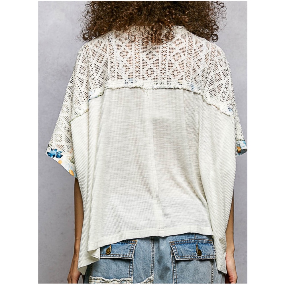 POL Floral Print Semi Sheer Short Sleeve Loose Fit Top - Picture 3 of 6